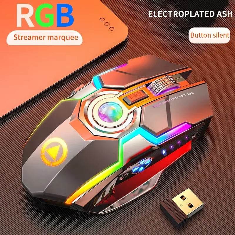 Wireless Gaming Mouse Rechargeable Computer Mouse Silent Ergonomic 7 Keys RGB Backlit for PC Computer Game Dota 2 Fortnite