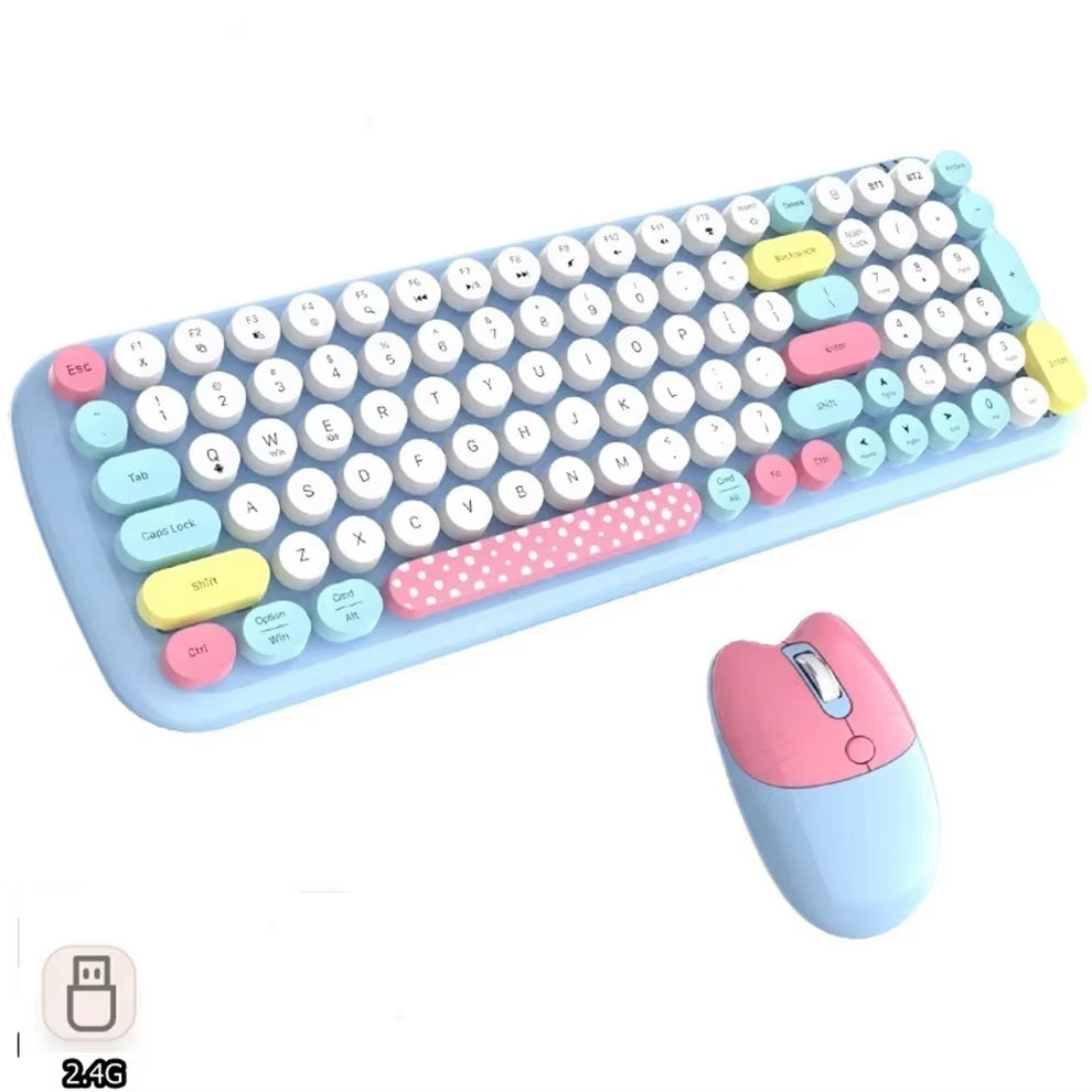 2.4G Spanish Wireless Keyboard and Mouse Kit for Computers Multi Device round Keycap Keyboard Kit Compatible with Windows