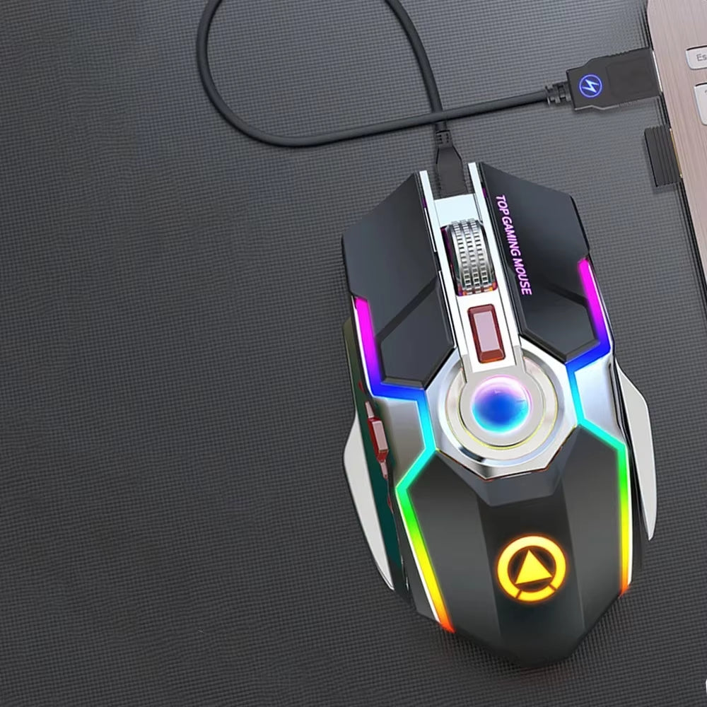 Wireless Gaming Mouse Rechargeable Computer Mouse Silent Ergonomic 7 Keys RGB Backlit for PC Computer Game Dota 2 Fortnite