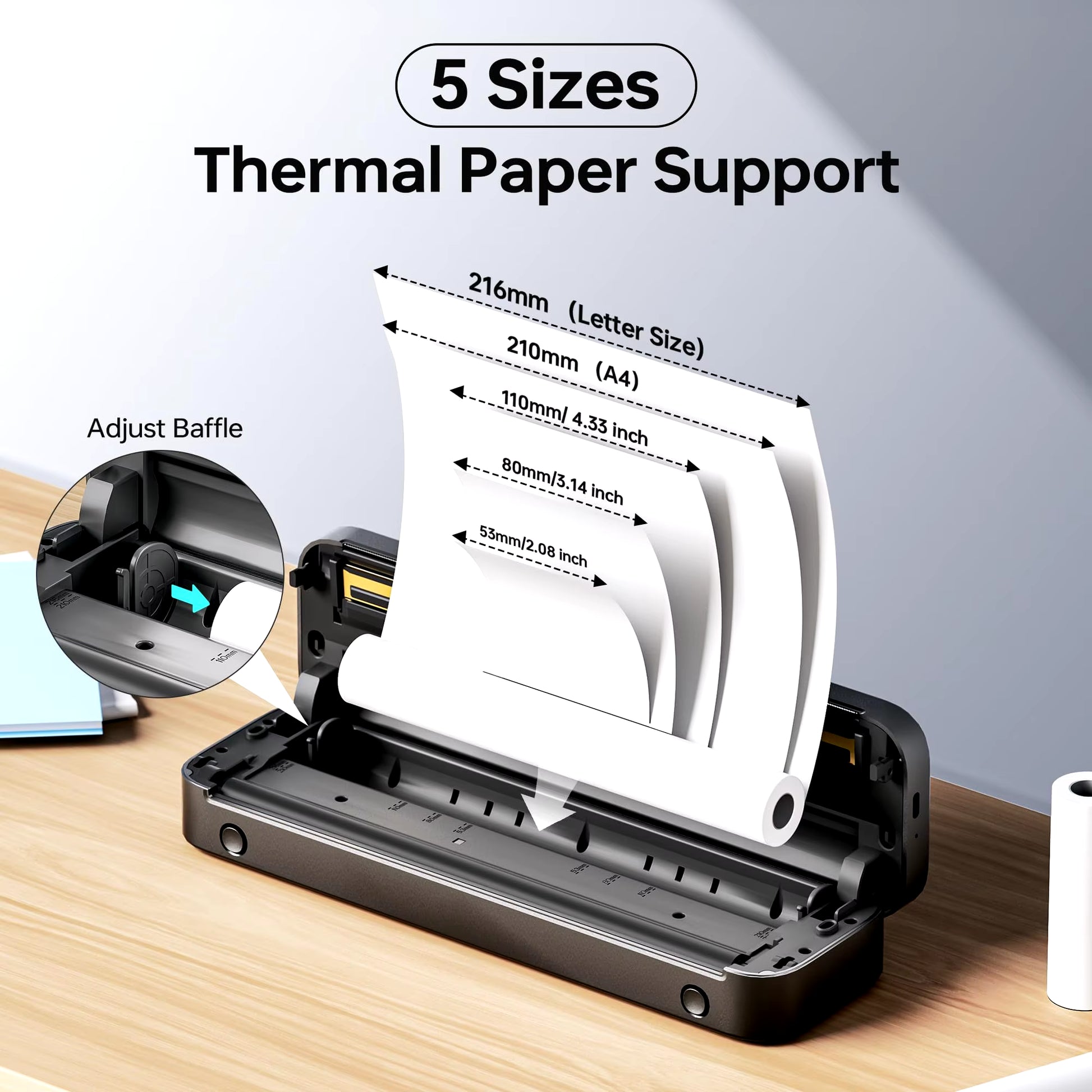 New A4 Portable Printer Wireless M832 for Travel Work Home Inkless Thermal 300DPI Us-Letter Mobile Printer Support Android Ios