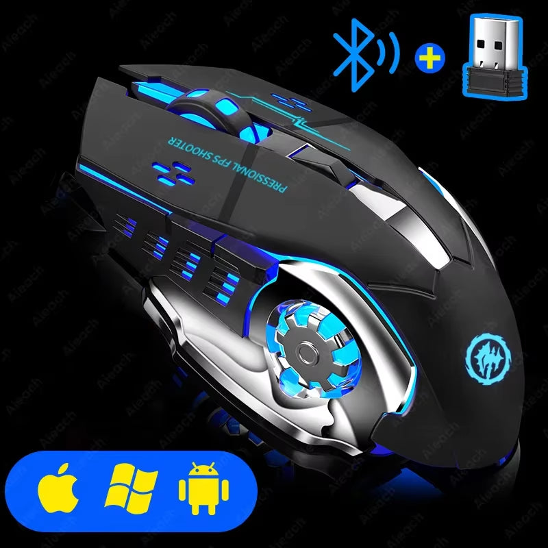 Wireless Bluetooth Gaming Mouse 2.4G USB Rechargeable Ergonomic Mechanical Backlight Design for Laptop PC Computer Gamer