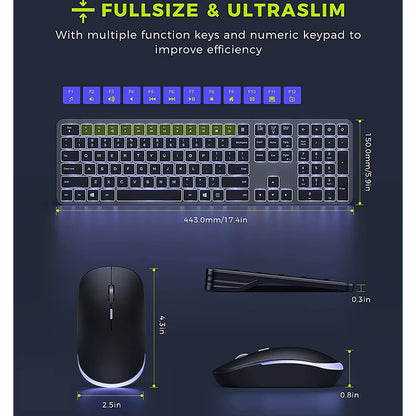 Backlight Wireless Keyboard and Mouse Combo 2.4G USB Silent Keyboard Set Rechargeable Full-Size Slim Keyboard & Mouse Set