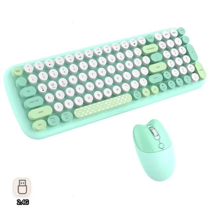 2.4G Spanish Wireless Keyboard and Mouse Kit for Computers Multi Device round Keycap Keyboard Kit Compatible with Windows