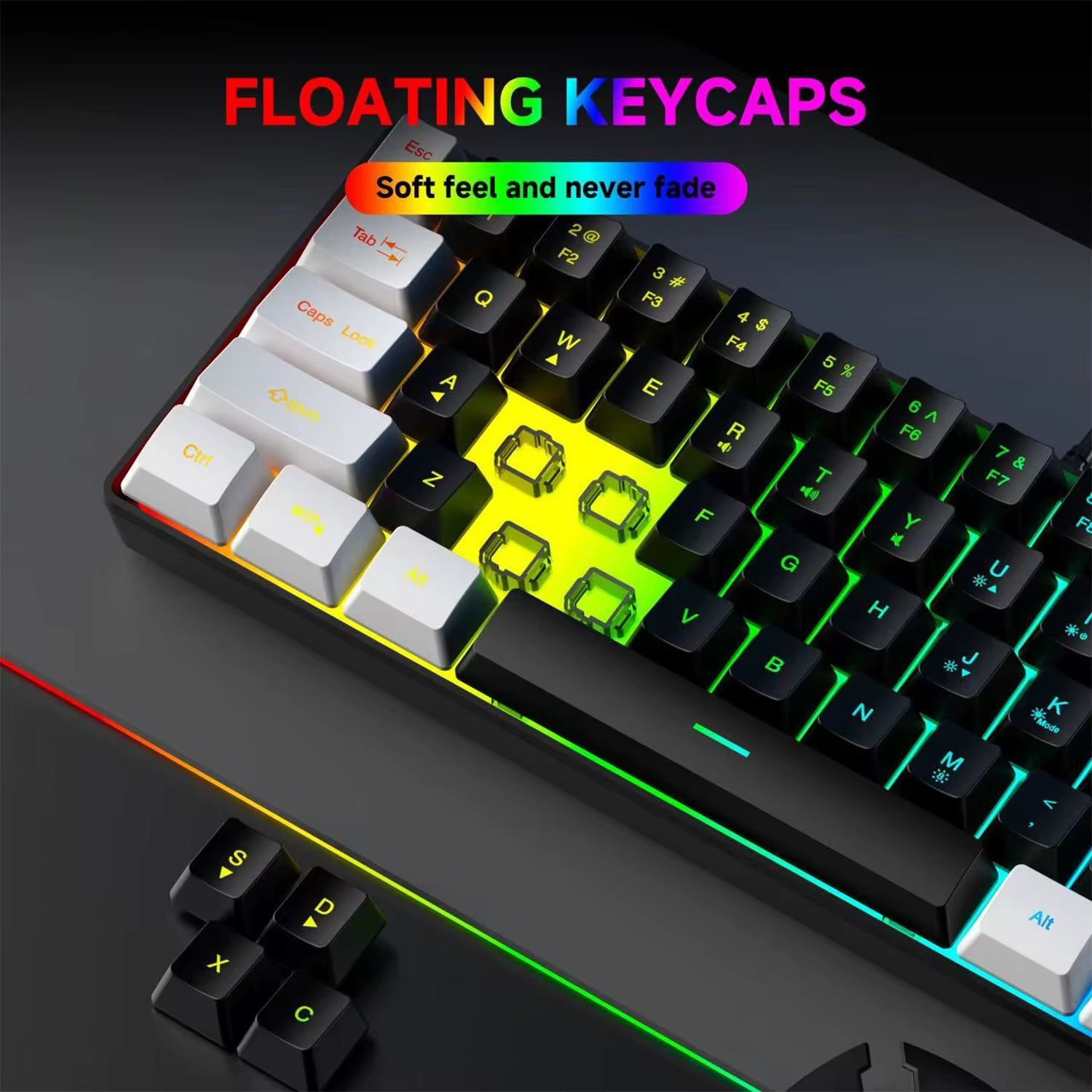 2025 New Mini 60% Compact Wired Keyboard 61 Keys RGB Backlight Membrane Keyboard for Windows PC Office Laptop Computer
