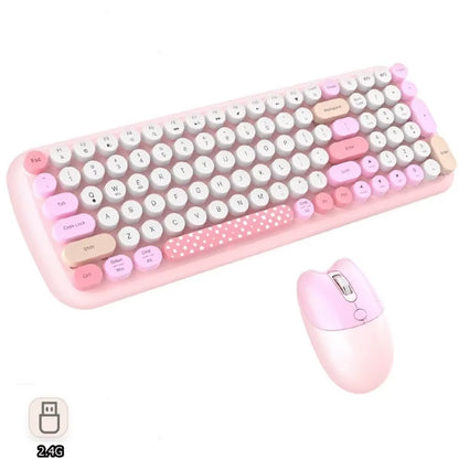 2.4G Spanish Wireless Keyboard and Mouse Kit for Computers Multi Device round Keycap Keyboard Kit Compatible with Windows