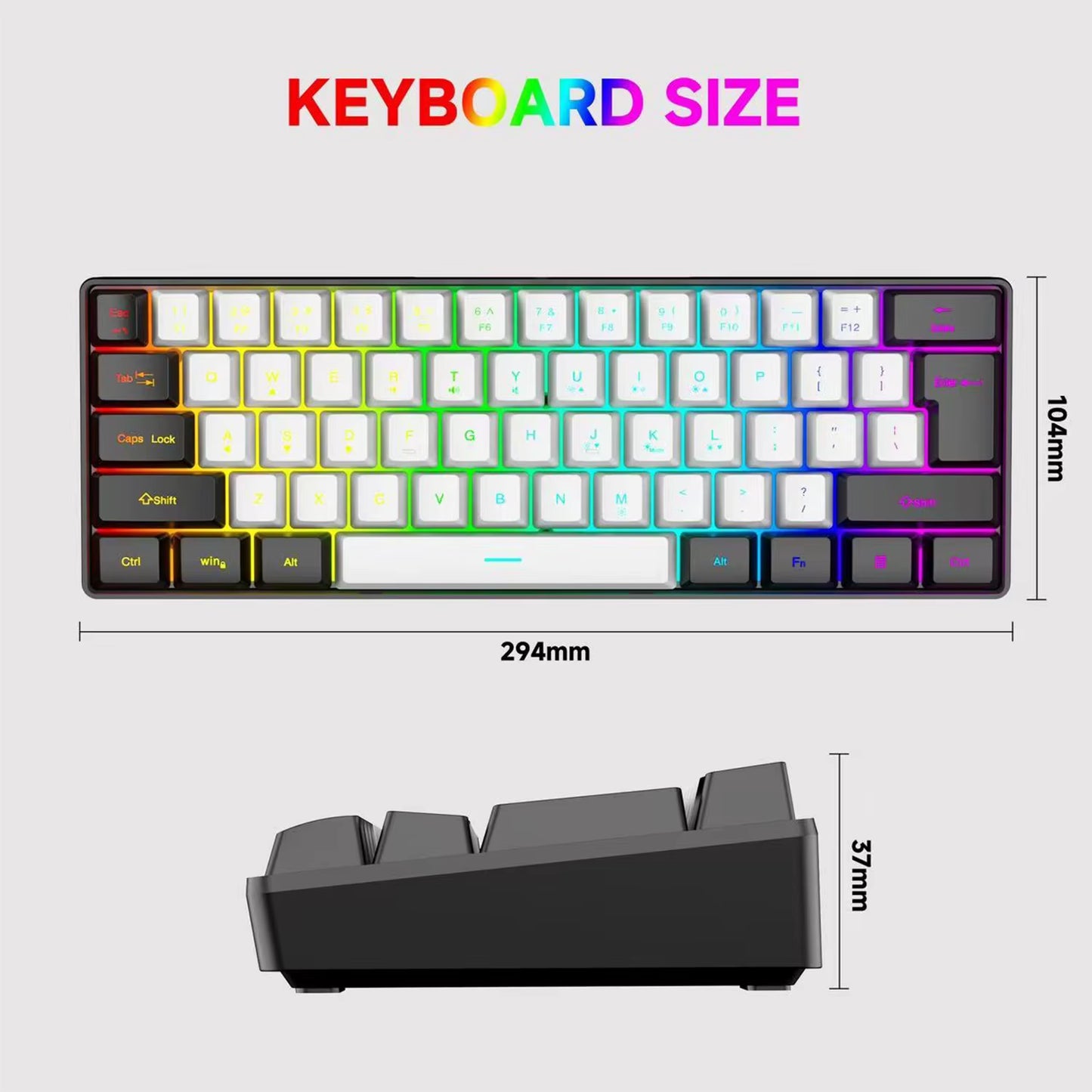 2025 New Mini 60% Compact Wired Keyboard 61 Keys RGB Backlight Membrane Keyboard for Windows PC Office Laptop Computer