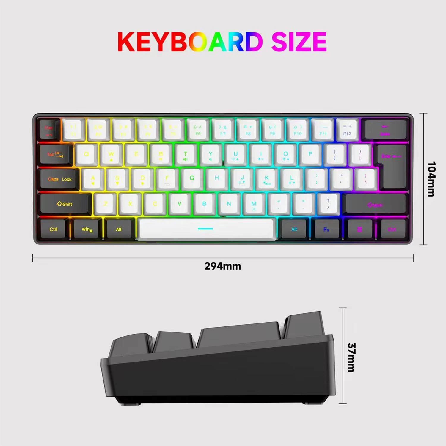 2025 New Mini 60% Compact Wired Keyboard 61 Keys RGB Backlight Membrane Keyboard for Windows PC Office Laptop Computer