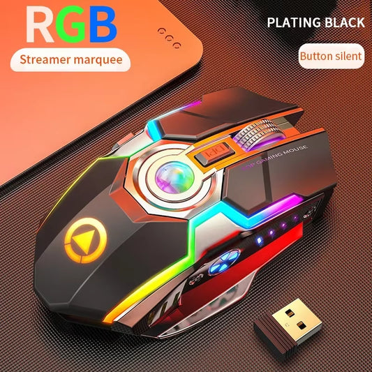Wireless Gaming Mouse Rechargeable Computer Mouse Silent Ergonomic 7 Keys RGB Backlit for PC Computer Game Dota 2 Fortnite