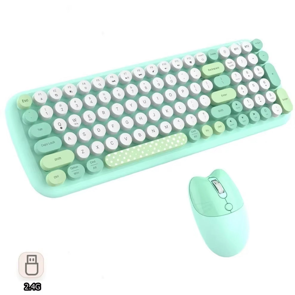 2.4G Spanish Wireless Keyboard and Mouse Kit for Computers Multi Device round Keycap Keyboard Kit Compatible with Windows
