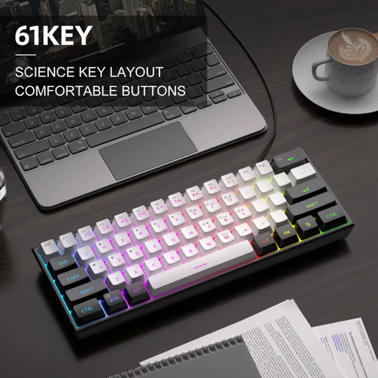2025 New Mini 60% Compact Wired Keyboard 61 Keys RGB Backlight Membrane Keyboard for Windows PC Office Laptop Computer