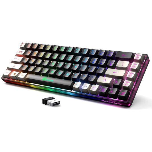 Wireless Gaming Keyboard Rechargeable Backlit Gaming Keyboard 68 Keys Membrane Keyboard for PC English/Spanish Layout