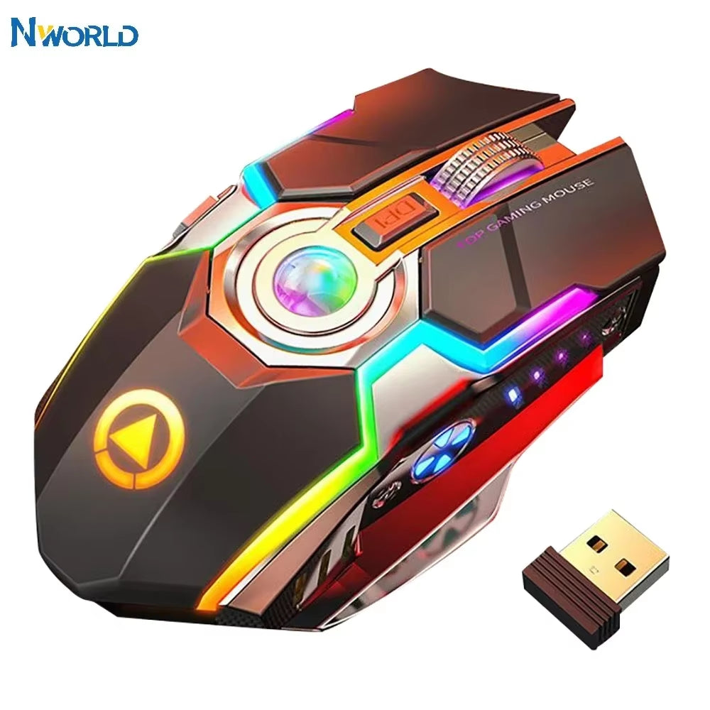 Wireless Gaming Mouse Rechargeable Computer Mouse Silent Ergonomic 7 Keys RGB Backlit for PC Computer Game Dota 2 Fortnite