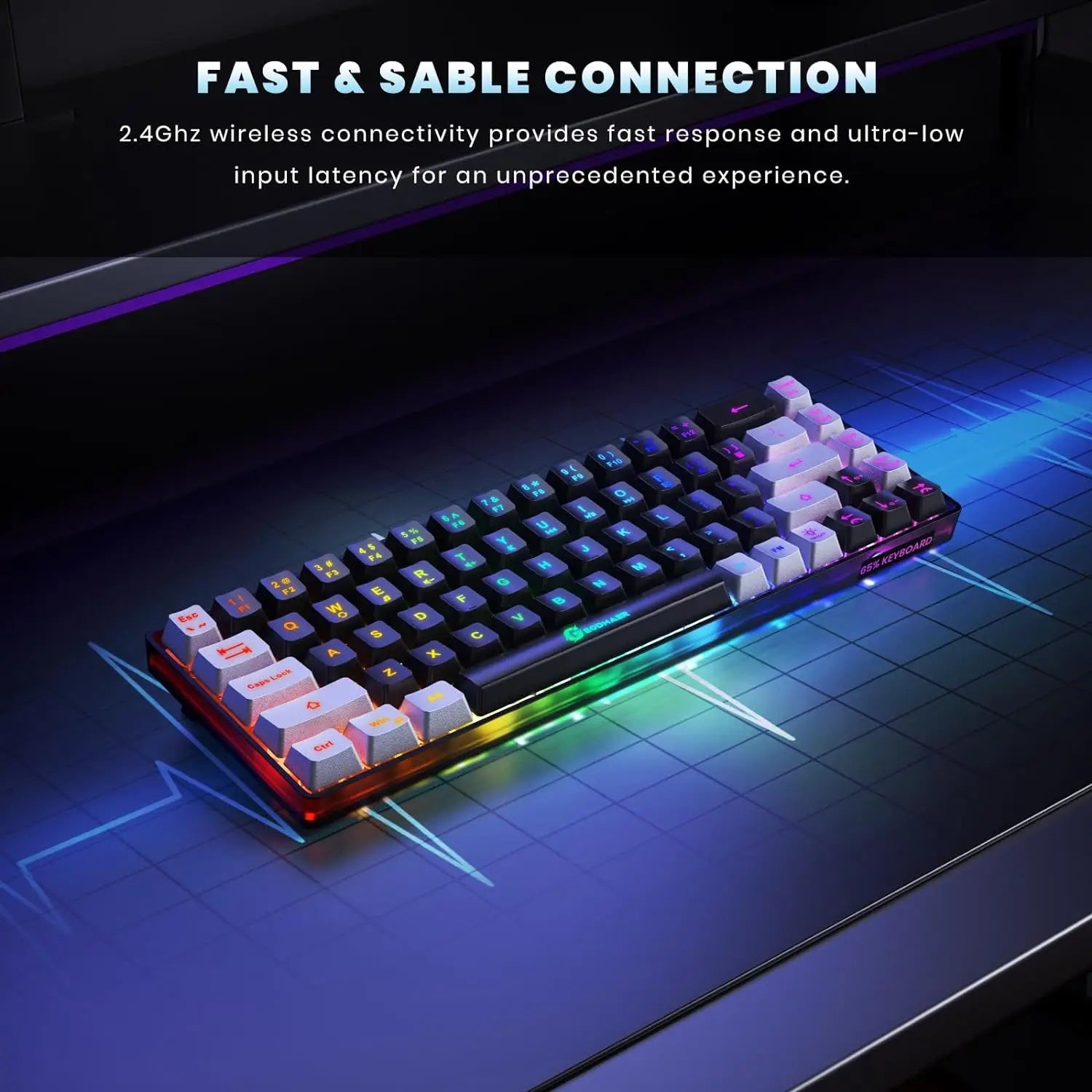 Wireless Gaming Keyboard Rechargeable Backlit Gaming Keyboard 68 Keys Membrane Keyboard for PC English/Spanish Layout