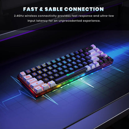 Wireless Gaming Keyboard Rechargeable Backlit Gaming Keyboard 68 Keys Membrane Keyboard for PC English/Spanish Layout