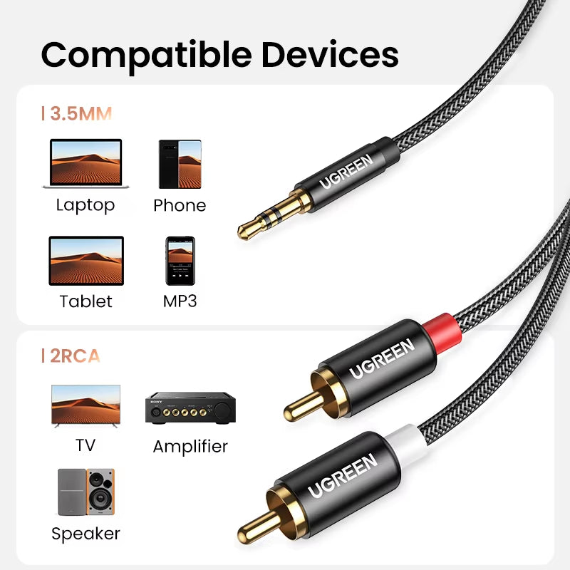 RCA Cable Hifi Stereo 2RCA to 3.5Mm Audio Cable AUX RCA Jack 3.5 Y Splitter for Amplifiers Audio Home Theater Cable RCA