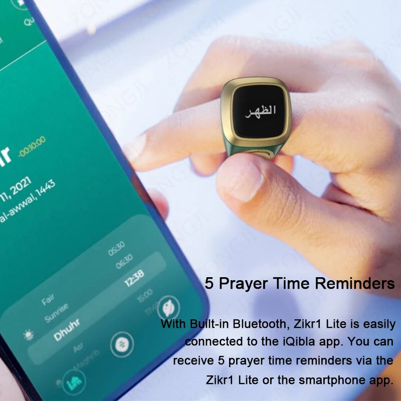 Iqibla Smart Praise Zikr Ring Tasbih Tally Intelligent Digital Counter for Muslims 5 Prayer Time Vibration Reminder Waterproof
