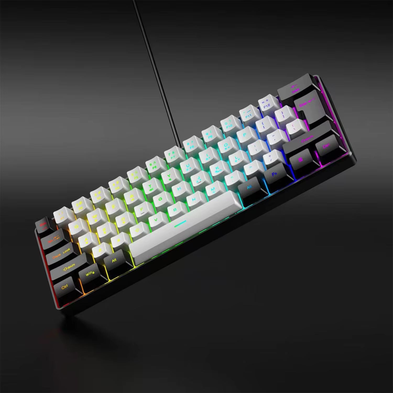 2025 New Mini 60% Compact Wired Keyboard 61 Keys RGB Backlight Membrane Keyboard for Windows PC Office Laptop Computer