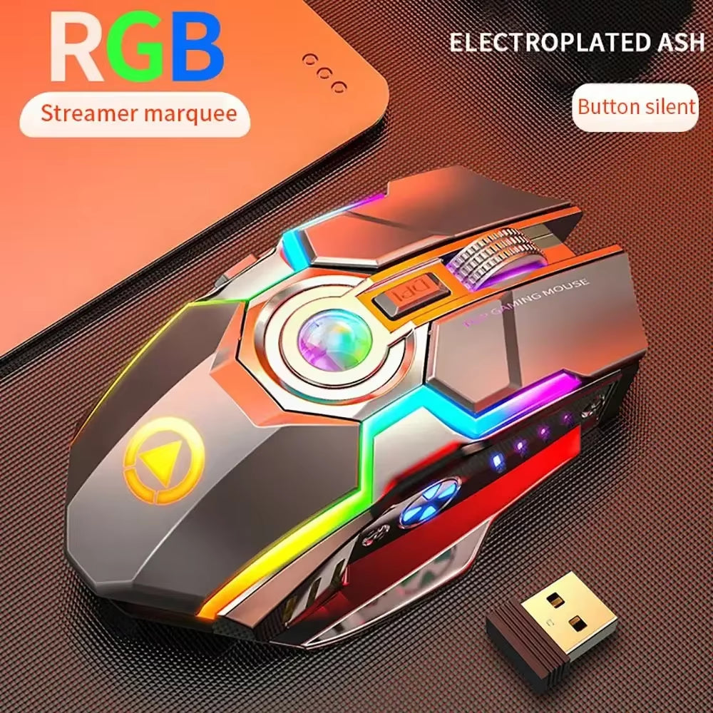 Wireless Gaming Mouse Rechargeable Computer Mouse Silent Ergonomic 7 Keys RGB Backlit for PC Computer Game Dota 2 Fortnite